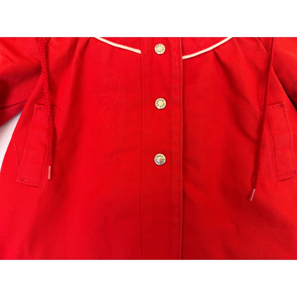 Vtg LONDON FOG Red Quilted Coat Jacket Floral Embroidery Detachable Hood Size 2 - Picture 6 of 14